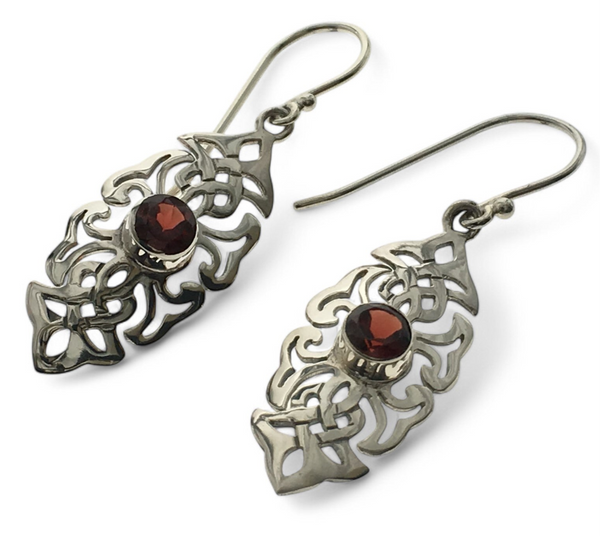 Garnet Laced Sterling Silver Earring
