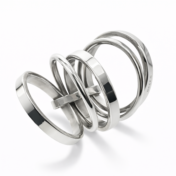 Hinged Stacked 5 Tier Sterling Silver Ring