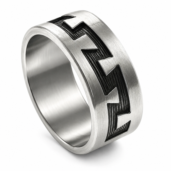 Oxidised Puzzle Sterling Silver Band Ring - Textured 8mm Men's Ring