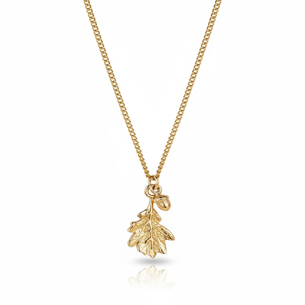 Gold Plated Acorn & Leaf 18'  Sterling Silver Necklace
