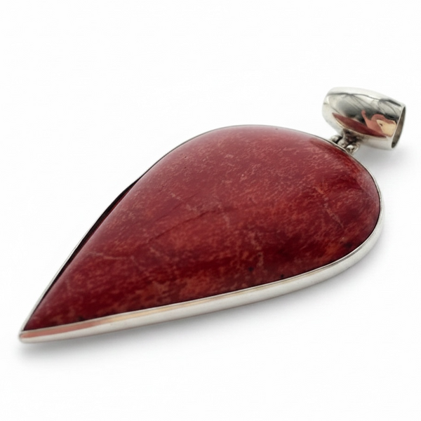 Red Coral Teardrop .925 Sterling Silver Pendant
