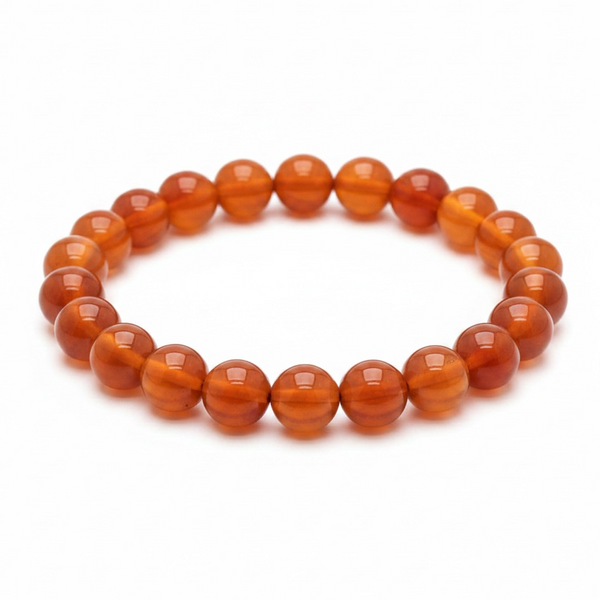 Crystal Carnelian Quartz Round Bead Bracelet