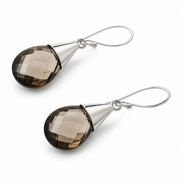 Smokey Quartz and .925 Silver Drop Earrings