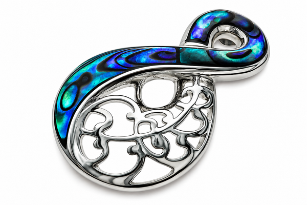 Paua Figure 8 Filigree Sterling Silver Pendant - Abalone Jewelry
