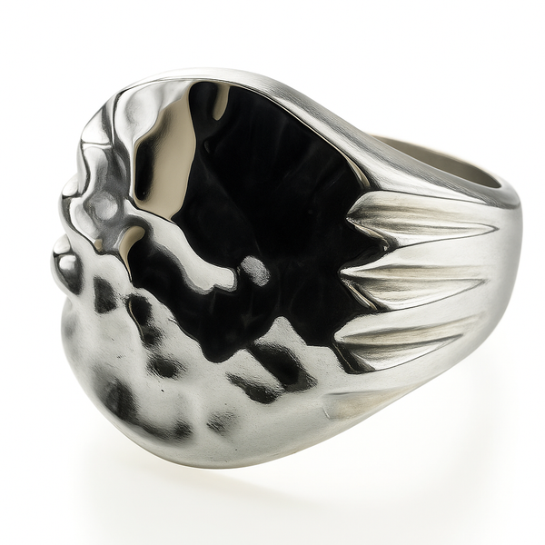 Hammered Round Signet Sterling Silver Ring