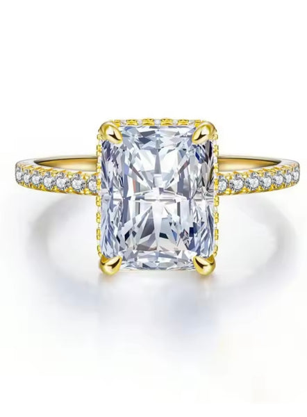 G Sterling Silver Rectangle CZ Ring - 4CT Emerald Cut Design - Essentially Silver Jewelry