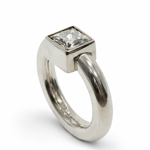 Cubic Zirconia Rounded Sterling Silver Band