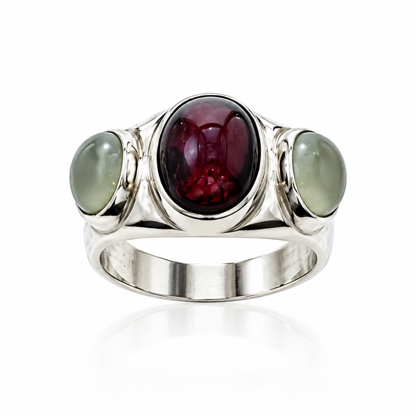 Garnet and Moonstone Sterling Silver Ring