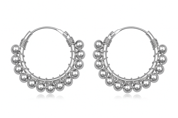 Hoop Ball Dangle Sterling Silver Earrings