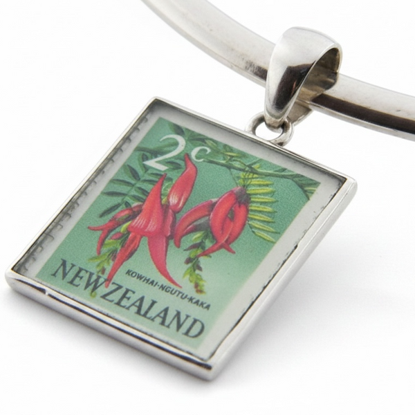 New Zealand Stamp in .925 Sterling Silver Pendant
