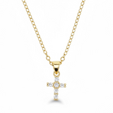 Cross Cubic Zirconia Gold Plated Sterling Silver Necklace