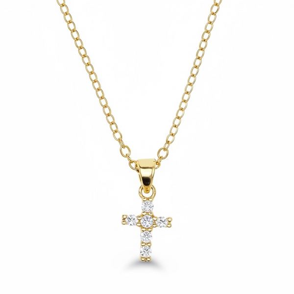 Cross Cubic Zirconia Gold Plated Sterling Silver Necklace