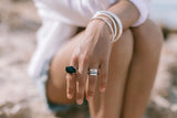 Onyx Large Faceted Ring Sterling Silver