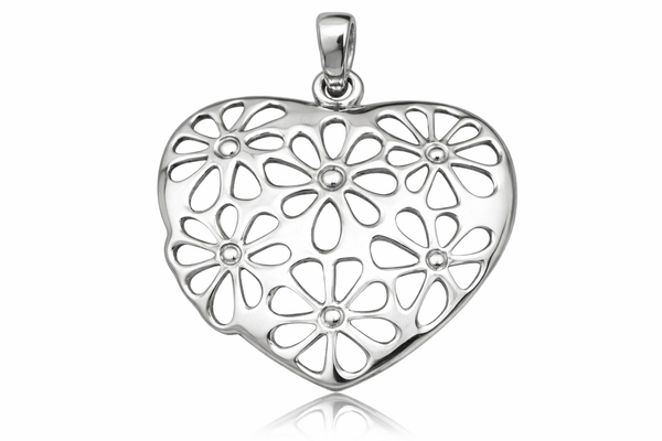 Daisy Heart Sterling Silver Pendant