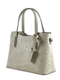Italian Embossed Leather Structured Tote Bag