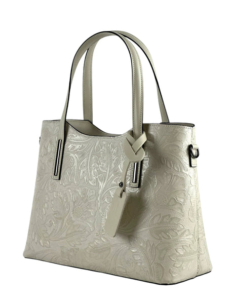 Italian Embossed Leather Structured Tote Bag
