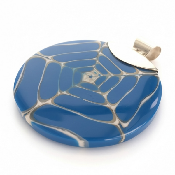 Shell Round Blue Resin Sterling Silver Pendant