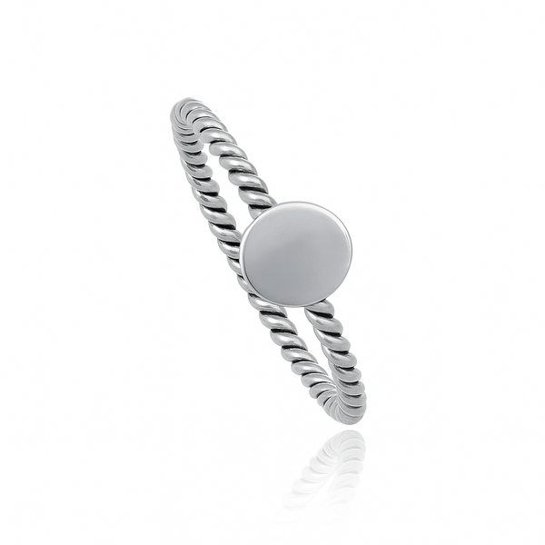 Plain Round Disc Twist Sterling Silver Ring