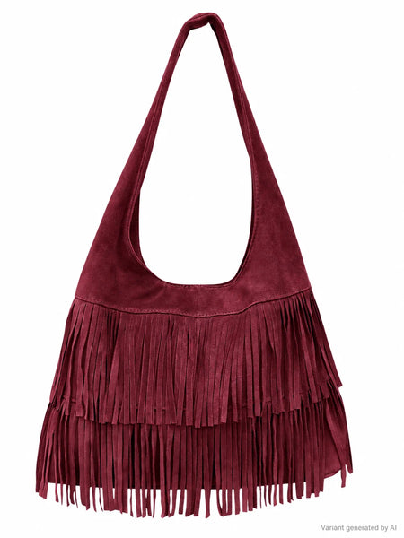 Italian Fringed Suede Shoulder Tote – Made in Italy