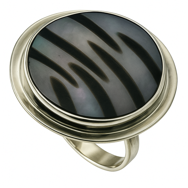 Zebra Shell Round Sterling Silver Ring (Adjustable)