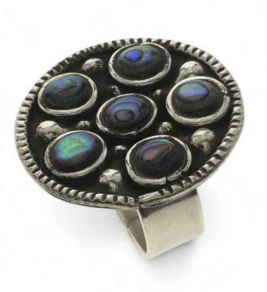 Paua Round Circled Sterling Silver Ring