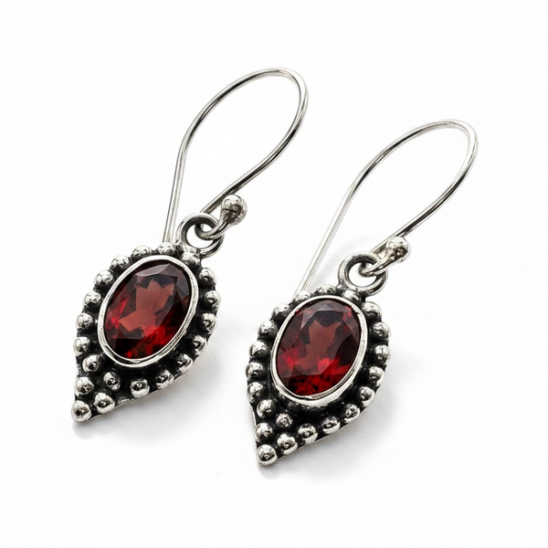 Garnet Sterling Silver and Oval Dangle Earrings