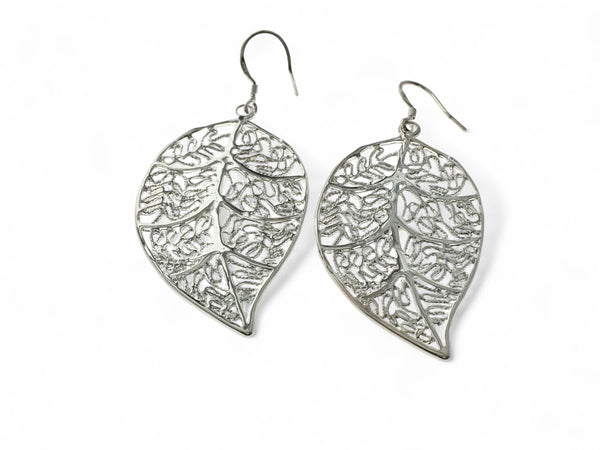 Leaf Large Sterling Silver Plated Earrings