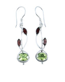 Peridot / Garnet Sterling Silver Earrings