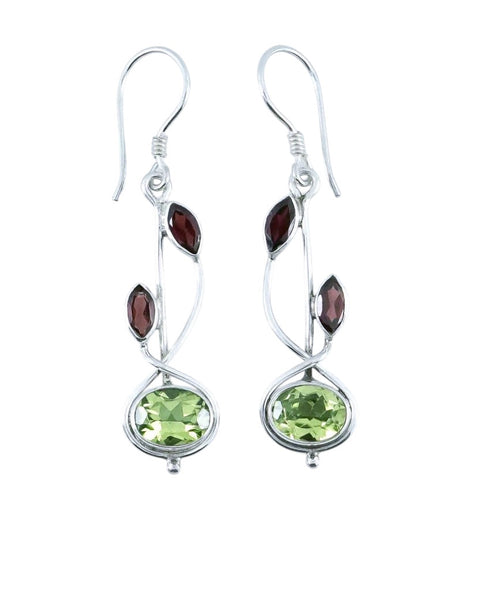 Peridot / Garnet Sterling Silver Earrings