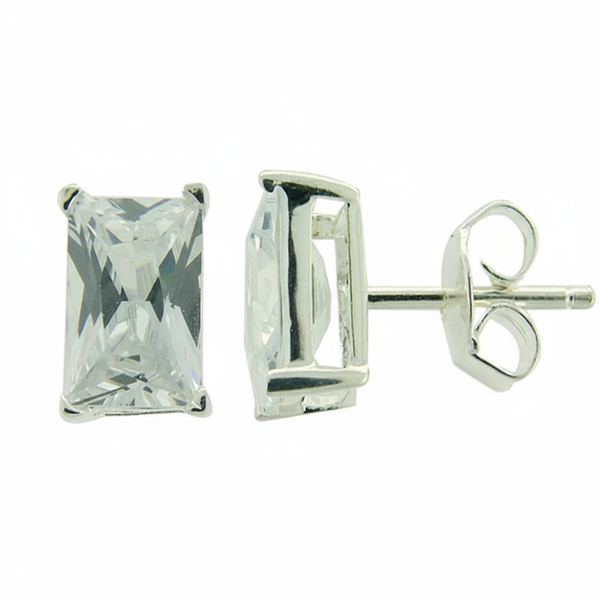 Cubic Zirconia 6mm Rectangle  Sterling Silver Studs