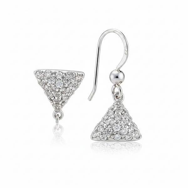 Cubic Zirconia Triangle  .925 Sterling Silver Earrings