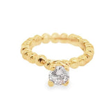 Gold Filled 18k Beaded Single CZ Stone Ring