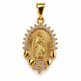 Gold Filled 18K Virgin of Guadalupe Pendant with CZ Floral Accent (A381)