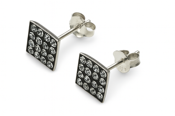 Mini CZ Studded Square Sterling Silver Stud