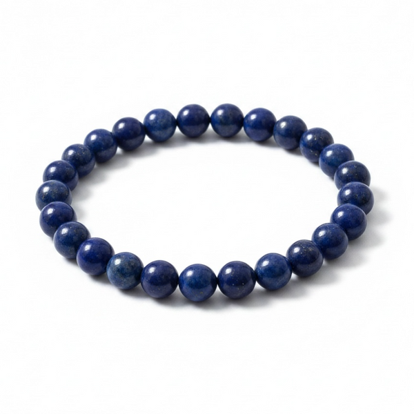 Crystal Genuine Lapis Round Bead Bracelet