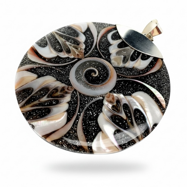 Shell Round Sparkly Sterling Silver Pendant