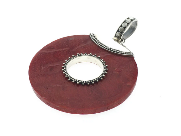 Red Coral Round Sterling Silver Pendant