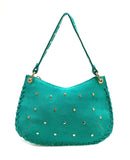 Italian Studded Suede Half Moon Shoulder Bag