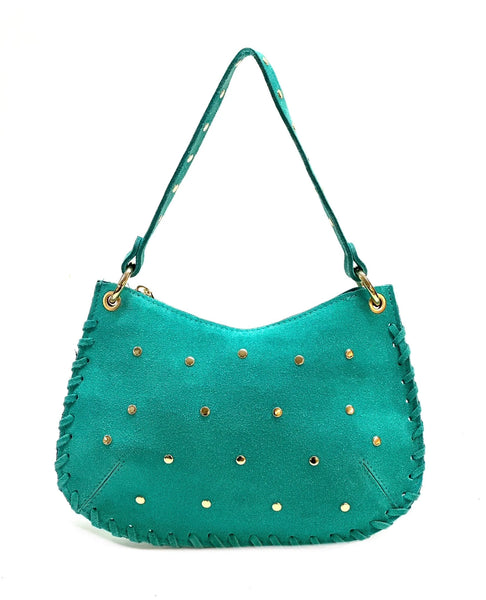 Italian Studded Suede Half Moon Shoulder Bag