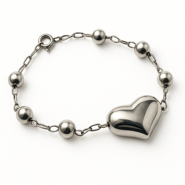 Ball & Heart Sterling Silver Bracelet
