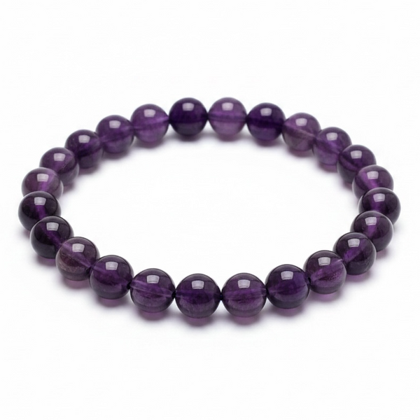 Crystal Amethyst Round Bead Bracelet
