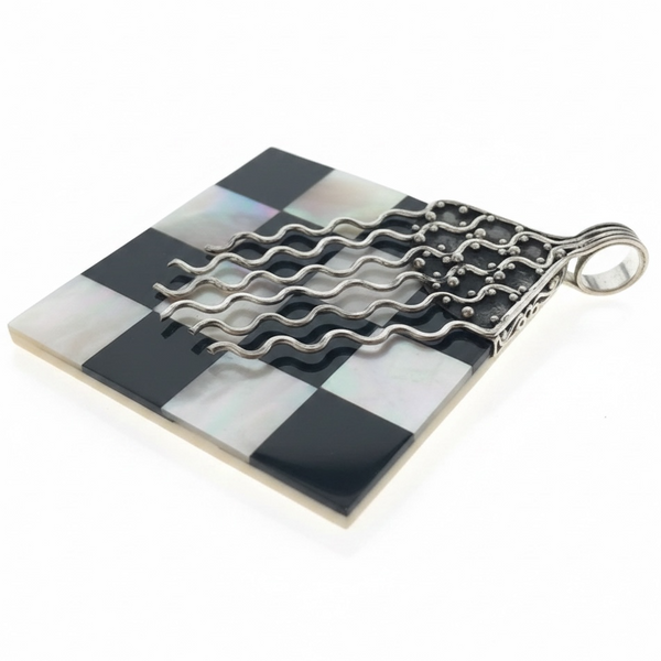Mother of Pearl Checkered Sterling Silver Pendant