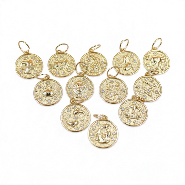 Gold Filled 18K Coin Disc Medallion Zodiac Horoscope Charm Pendant