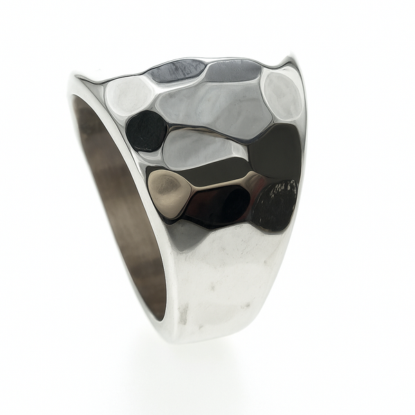 Hammered 17mm Sloped Sterling Silver Ring