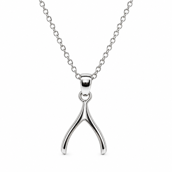 Sterling Silver Wishbone Necklace - Good Luck Charm Pendant