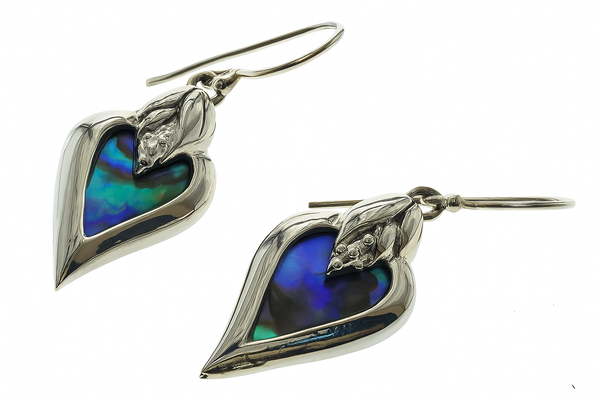 Paua Heart Framed Sterling Silver Earrings