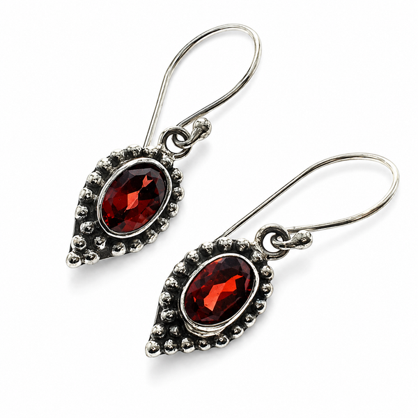 Garnet Sterling Silver and Oval Dangle Earrings