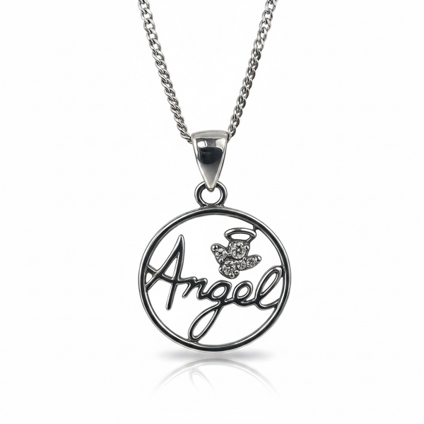 Angel Cubic Zirconia Pendant Sterling Silver Necklace