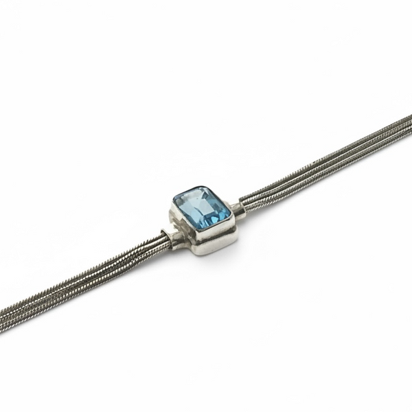 Blue Topaz Sterling Silver Three Strand Bracelet