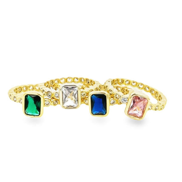 Gold Filled 18k Rectangular CZ Stone Ring Band (D130)